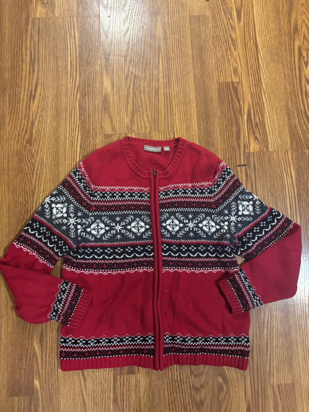 Croft & Barrow Red Fairisle Zipper Cottagecore Grannycore Fall Cardigan Sweater